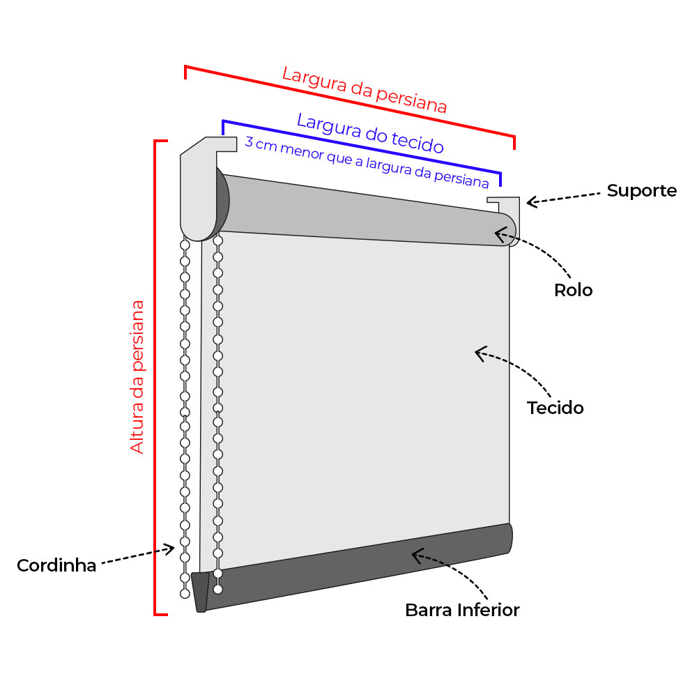 Persiana Rolô Blackout Liso - Cinza