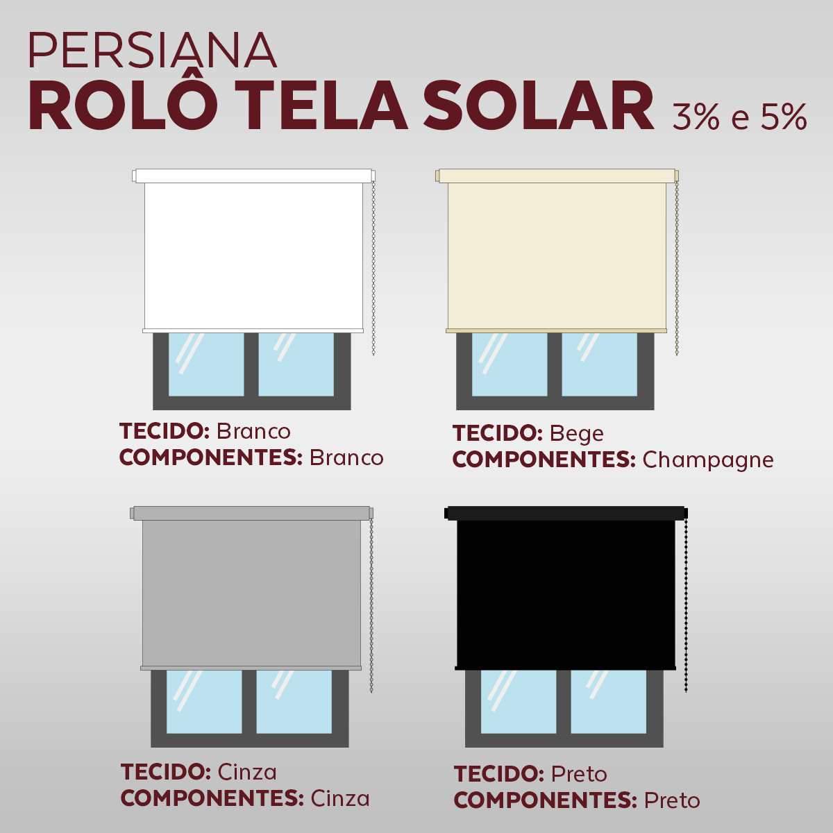 Persiana Rolô Tela Solar 5% ( Largura 110 x Altura 120cm ) detalhe
