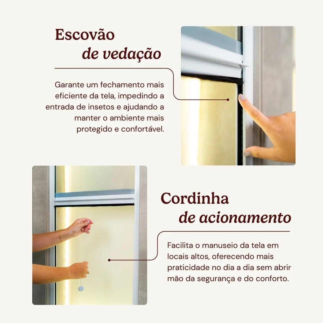 Tela Mosquiteira Recolhível Sob Medida Cinza detalhe